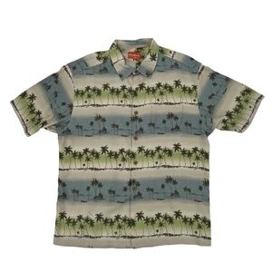 Tommy Bahama Green 100% Silk Palm Tree Short Sleeve Button Down Shirt Size XL